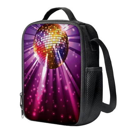 Purple Light Disco Ball Print Crossbody Lunch Bag