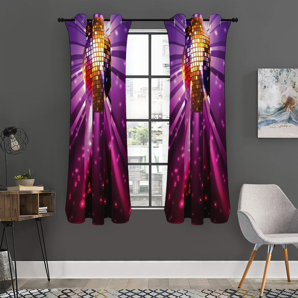 Purple Light Disco Ball Print Curtain