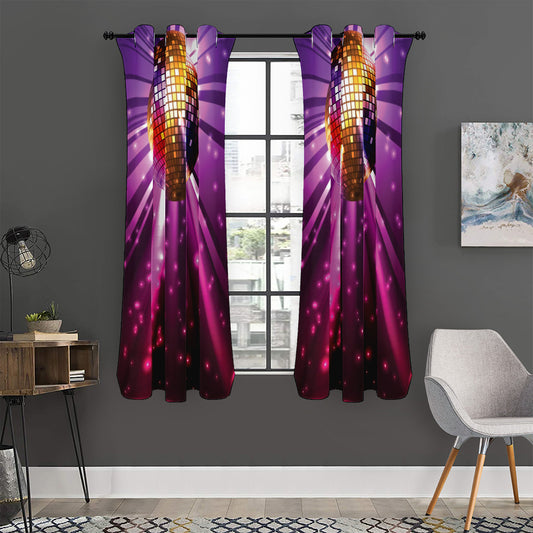 Purple Light Disco Ball Print Curtain