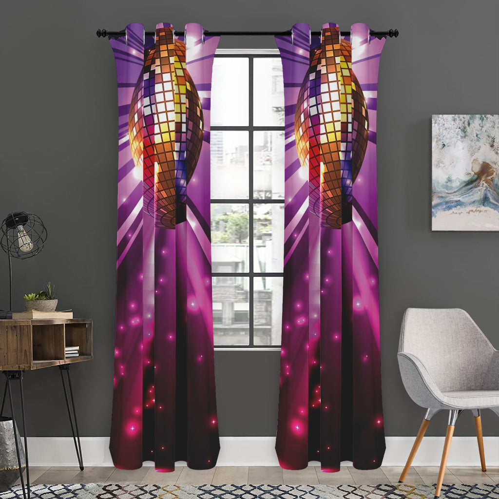 Purple Light Disco Ball Print Curtain