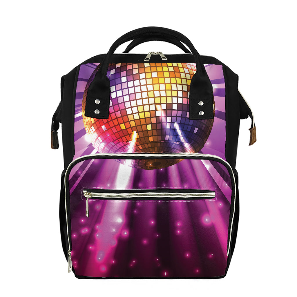 Purple Light Disco Ball Print Diaper Bag