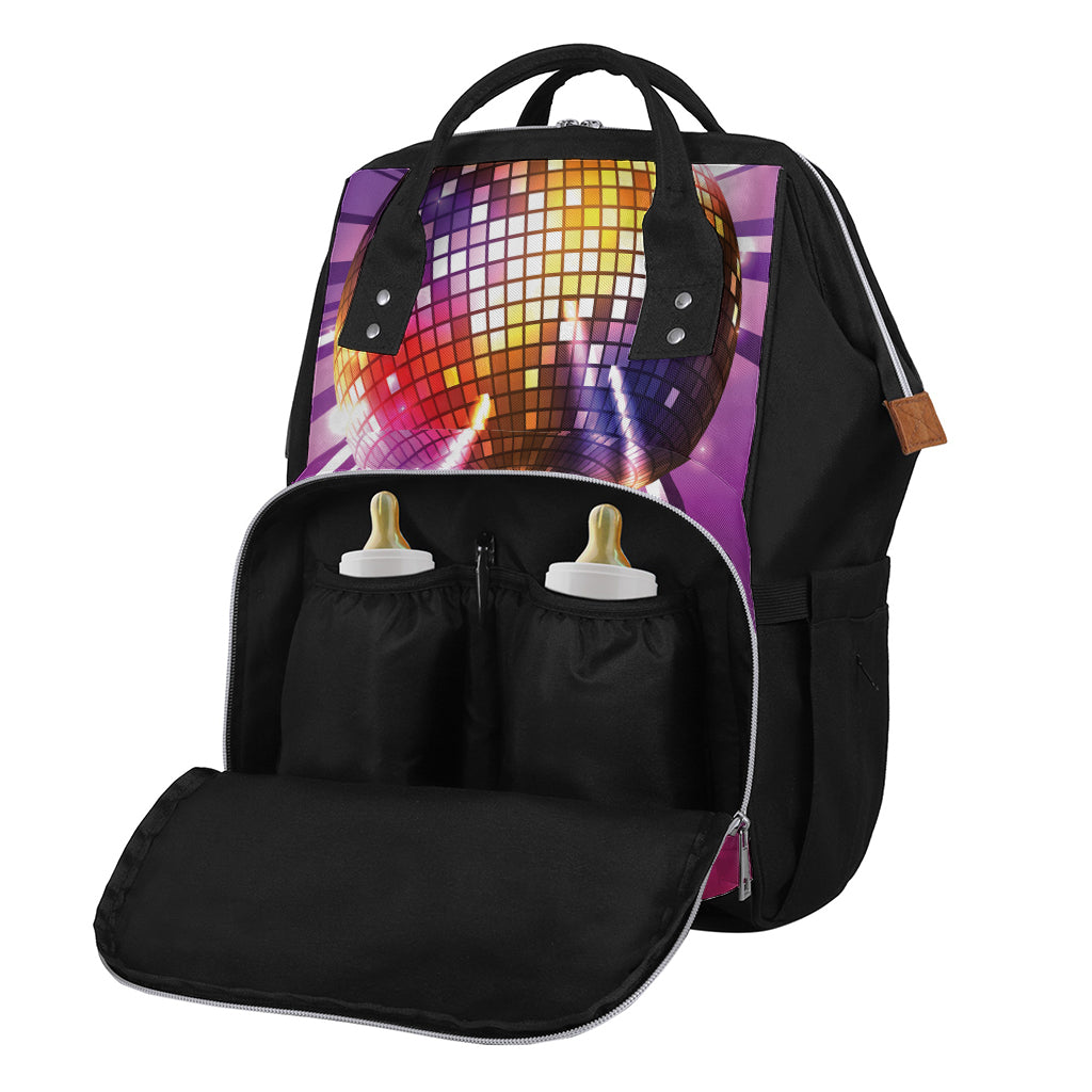 Purple Light Disco Ball Print Diaper Bag