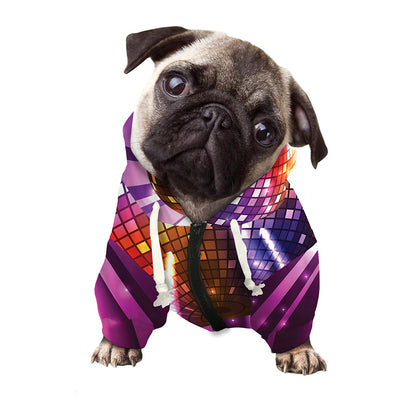 Purple Light Disco Ball Print Dog Zip Up Hoodie