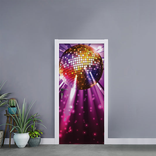 Purple Light Disco Ball Print Door Sticker