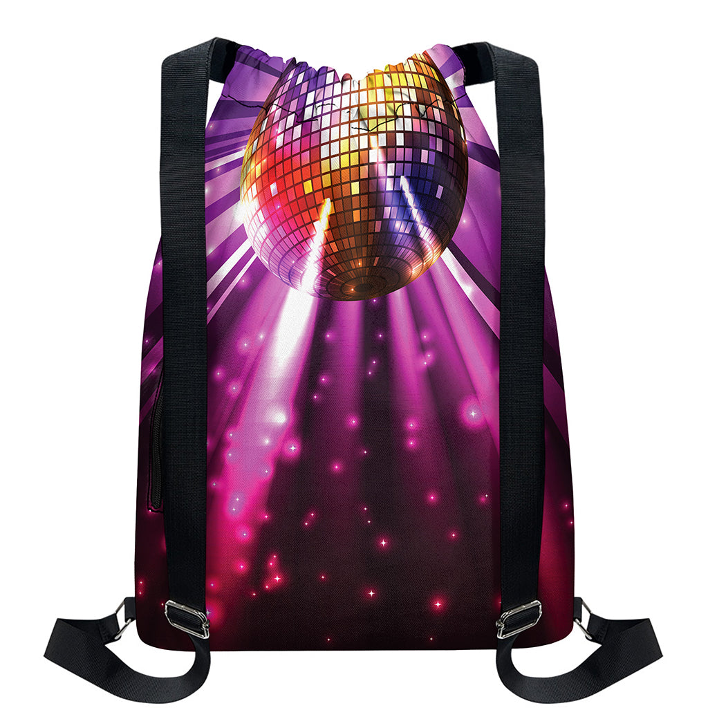 Purple Light Disco Ball Print Drawstring Backpack