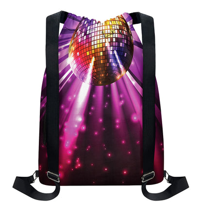 Purple Light Disco Ball Print Drawstring Backpack