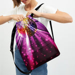 Purple Light Disco Ball Print Drawstring Backpack