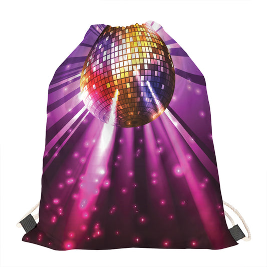 Purple Light Disco Ball Print Drawstring Bag