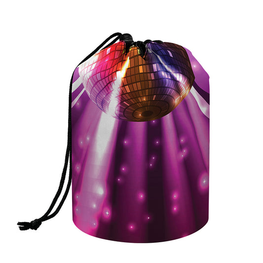 Purple Light Disco Ball Print Drawstring Makeup Bag