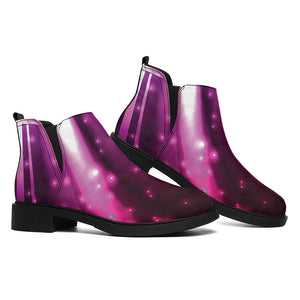 Purple Light Disco Ball Print Flat Ankle Boots