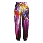 Purple Light Disco Ball Print Fleece Lined Knit Pants