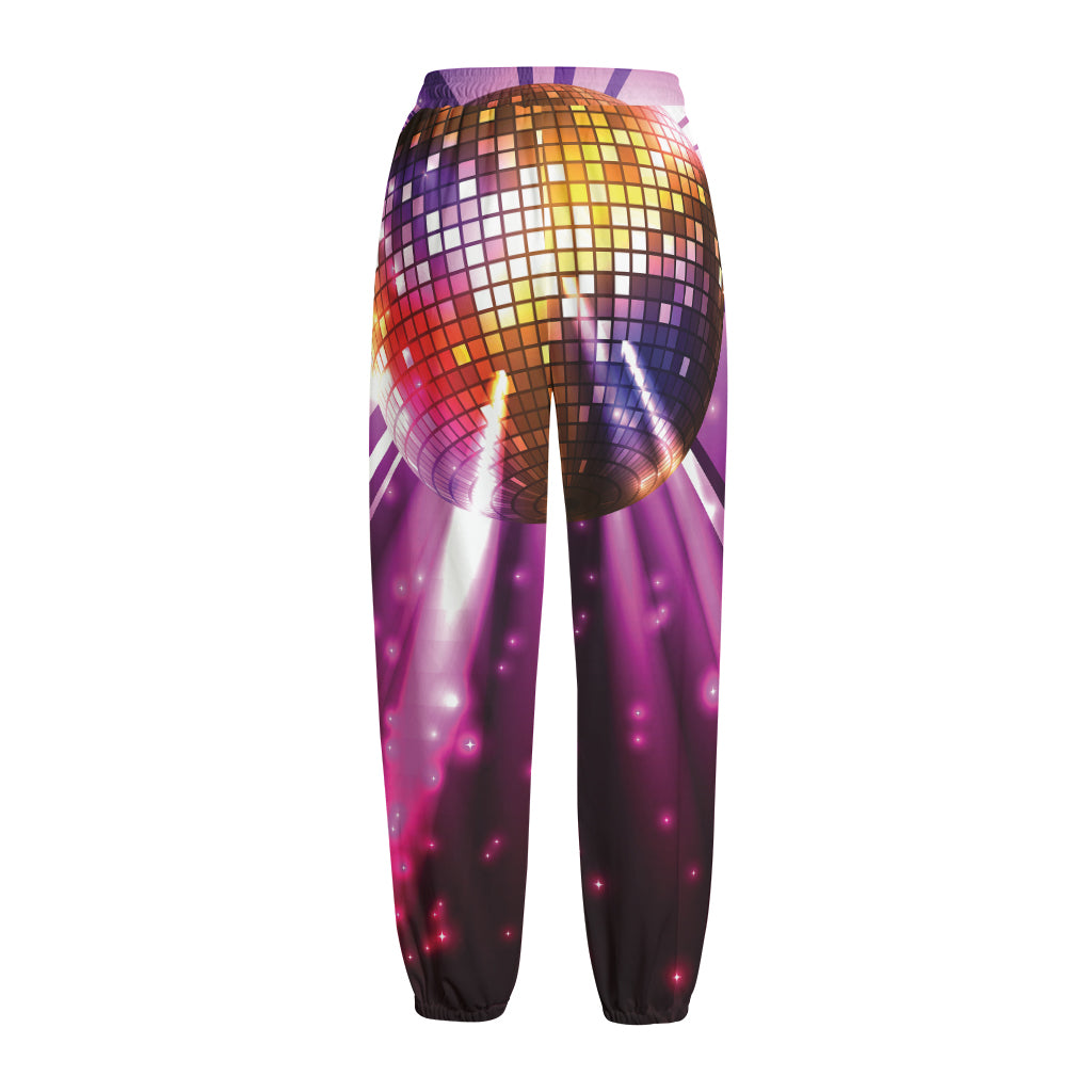 Purple Light Disco Ball Print Fleece Lined Knit Pants