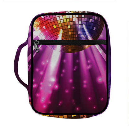 Purple Light Disco Ball Print Front Pocket Bible Bag