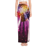 Purple Light Disco Ball Print High Slit Maxi Skirt