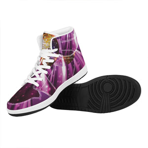 Purple Light Disco Ball Print High Top Leather Sneakers