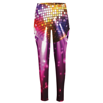 Purple Light Disco Ball Print High-Waisted Pocket Leggings
