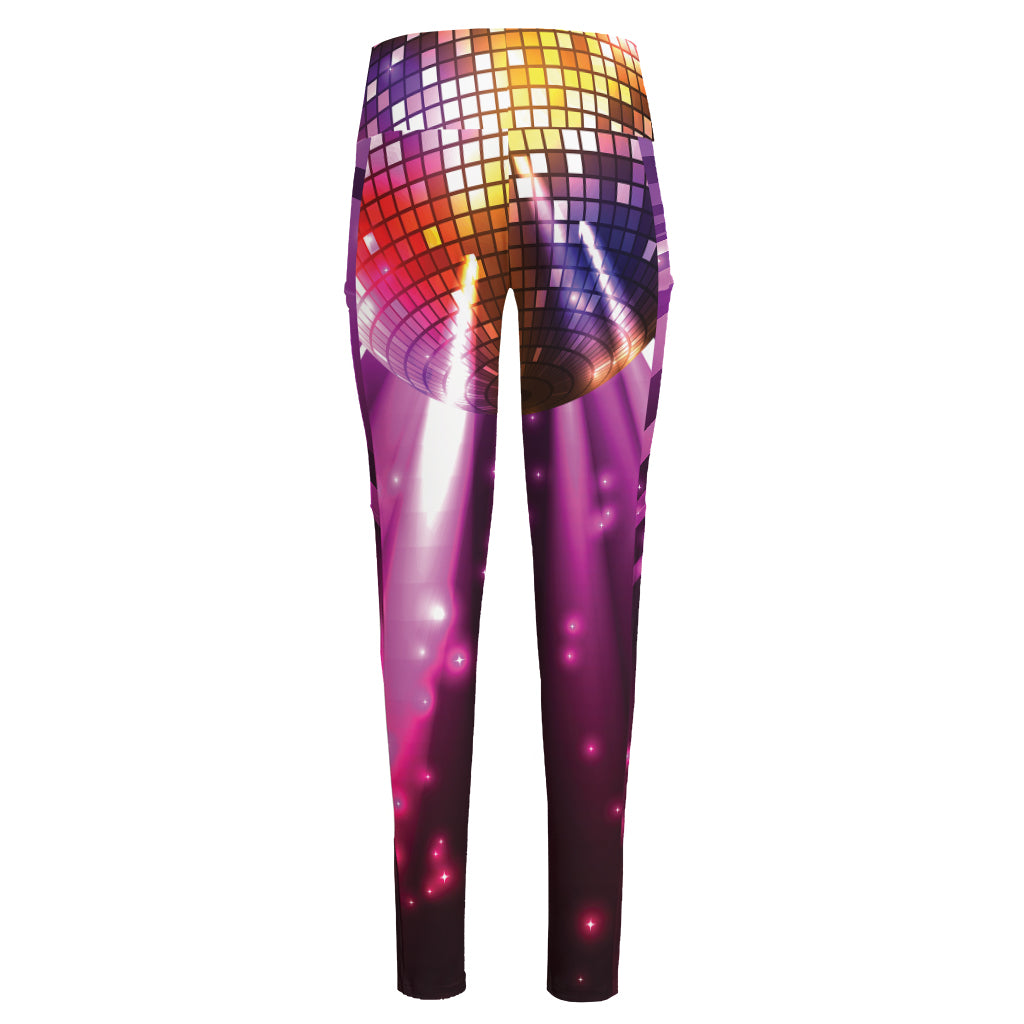 Purple Light Disco Ball Print High-Waisted Pocket Leggings