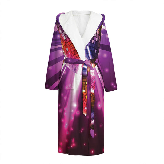 Purple Light Disco Ball Print Hooded Bathrobe