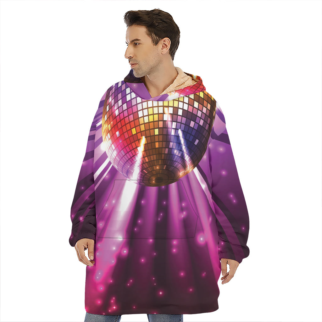 Purple Light Disco Ball Print Hoodie Blanket