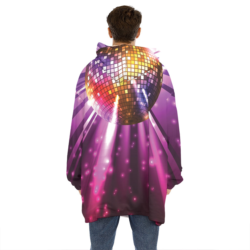 Purple Light Disco Ball Print Hoodie Blanket