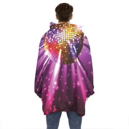 Purple Light Disco Ball Print Hoodie Blanket