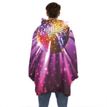 Purple Light Disco Ball Print Hoodie Blanket