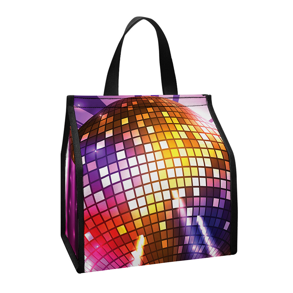 Purple Light Disco Ball Print Insulated Lunch Tote