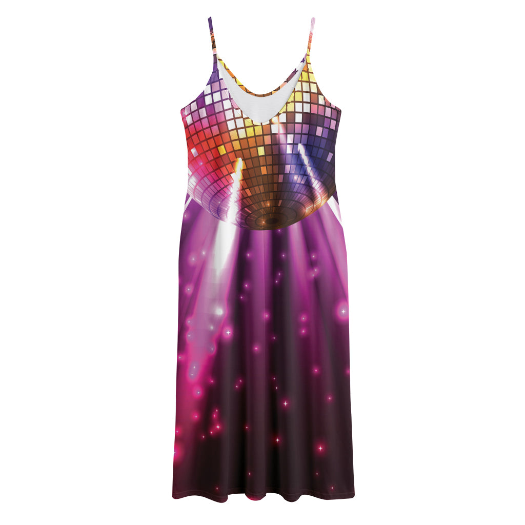 Purple Light Disco Ball Print Jersey Midi Cami Dress