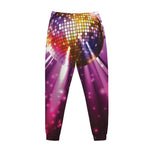 Purple Light Disco Ball Print Jogger Pants