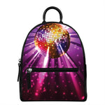 Purple Light Disco Ball Print Leather Backpack
