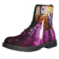 Purple Light Disco Ball Print Lace-Up Boots