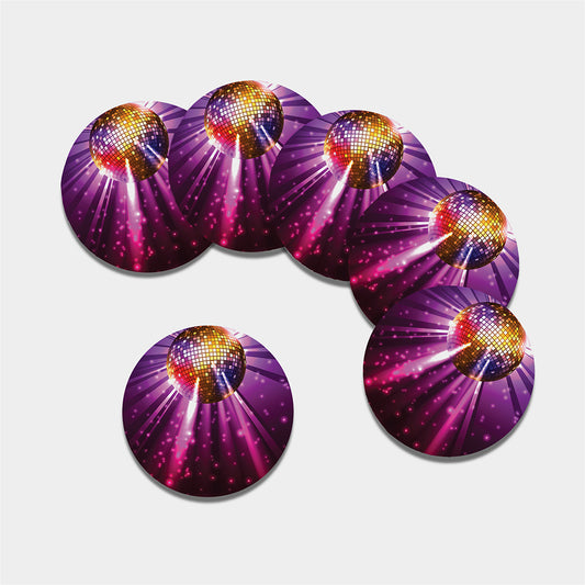 Purple Light Disco Ball Print Leather Coaster Set