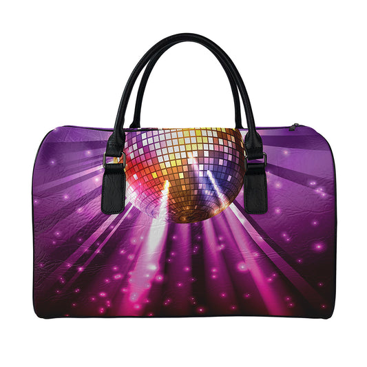 Purple Light Disco Ball Print Leather Duffle Bag