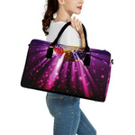 Purple Light Disco Ball Print Leather Duffle Bag