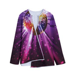 Purple Light Disco Ball Print Long Sleeve Short Coat