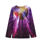 Purple Light Disco Ball Print Long Sleeve Short Coat