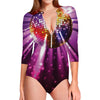 Purple Light Disco Ball Print Long Sleeve Swimsuit