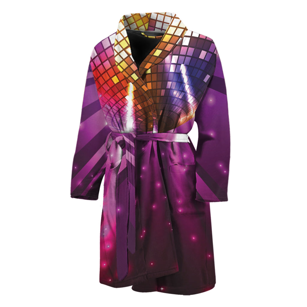 Purple Light Disco Ball Print Men's Bathrobe