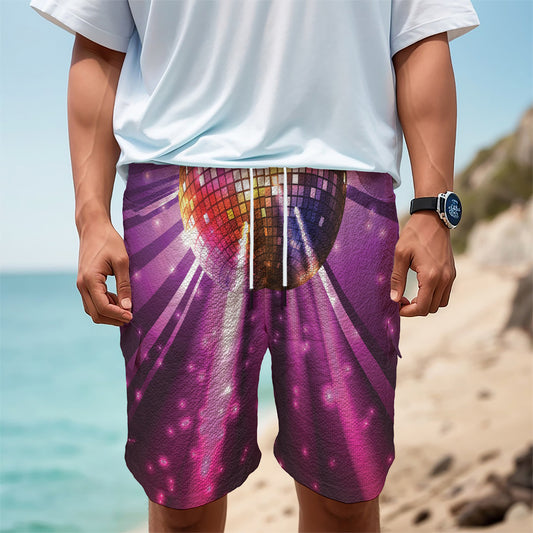 Purple Light Disco Ball Print Men's Cargo Shorts