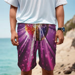 Purple Light Disco Ball Print Men's Cargo Shorts