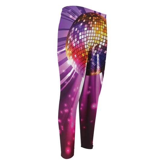 Purple Light Disco Ball Print Men's Compression Pants