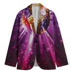 Purple Light Disco Ball Print Men's Cotton Blazer