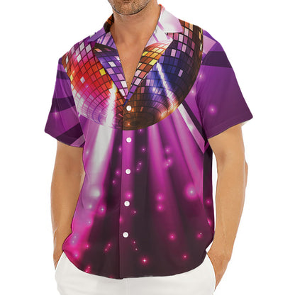 Purple Light Disco Ball Print Men's Deep V-Neck Shirt