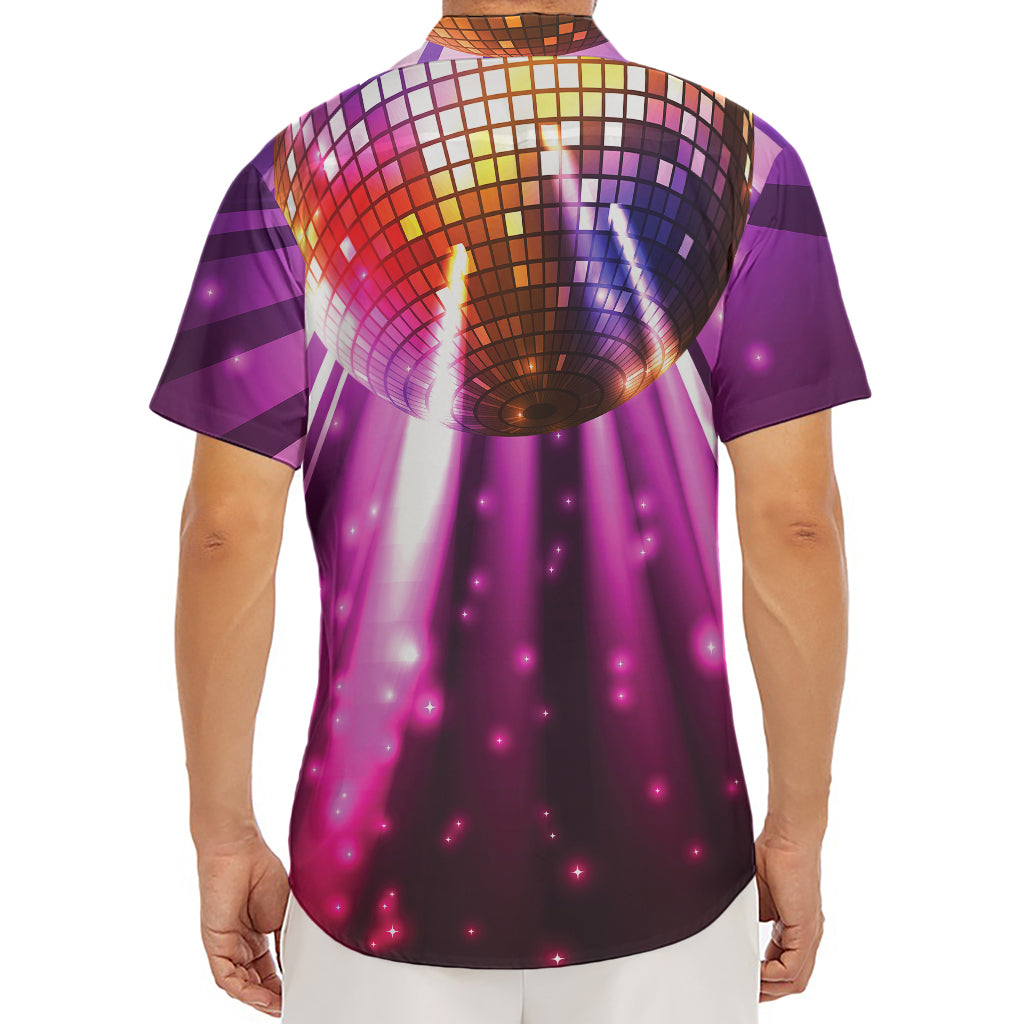 Purple Light Disco Ball Print Men's Deep V-Neck Shirt