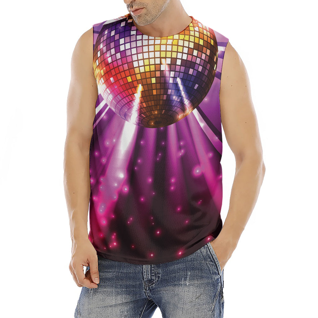 Purple Light Disco Ball Print Men's Fitness Tank Top