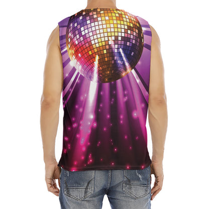 Purple Light Disco Ball Print Men's Fitness Tank Top