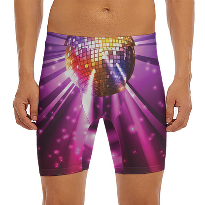 Purple Light Disco Ball Print Men's Long Boxer Briefs