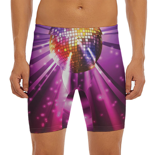 Purple Light Disco Ball Print Men's Long Boxer Briefs