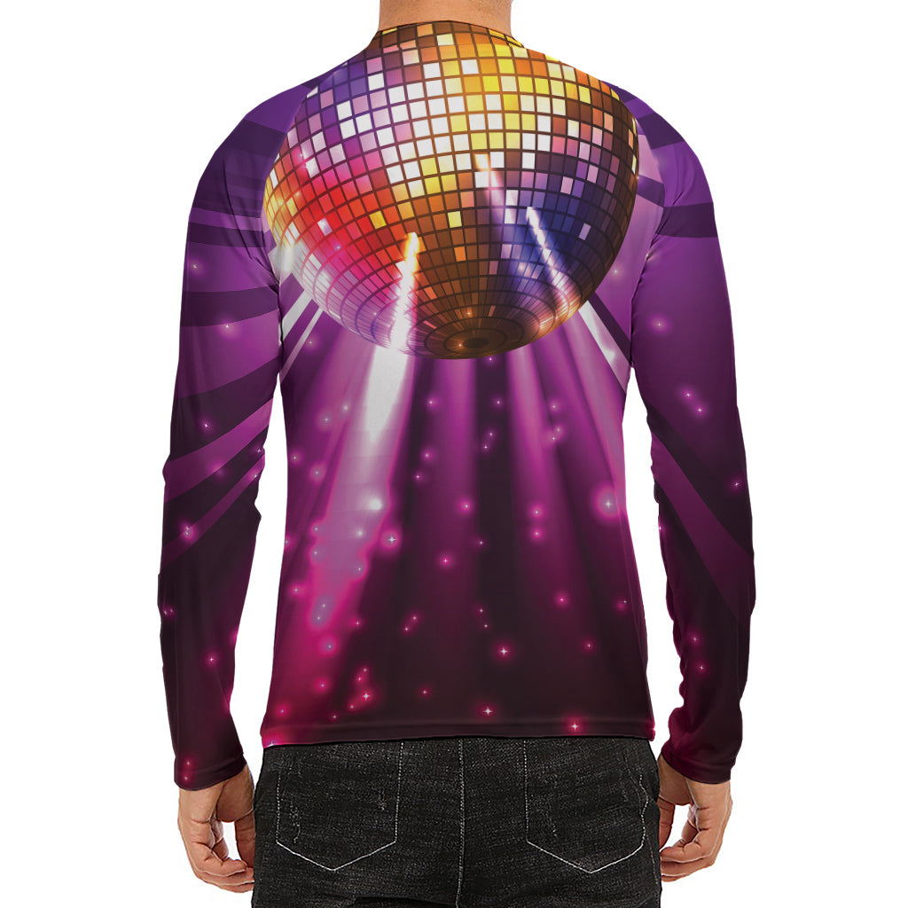 Purple Light Disco Ball Print Men's Long Sleeve Rash Guard