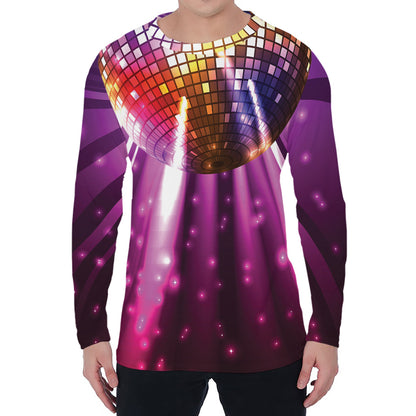 Purple Light Disco Ball Print Men's Long Sleeve T-Shirt